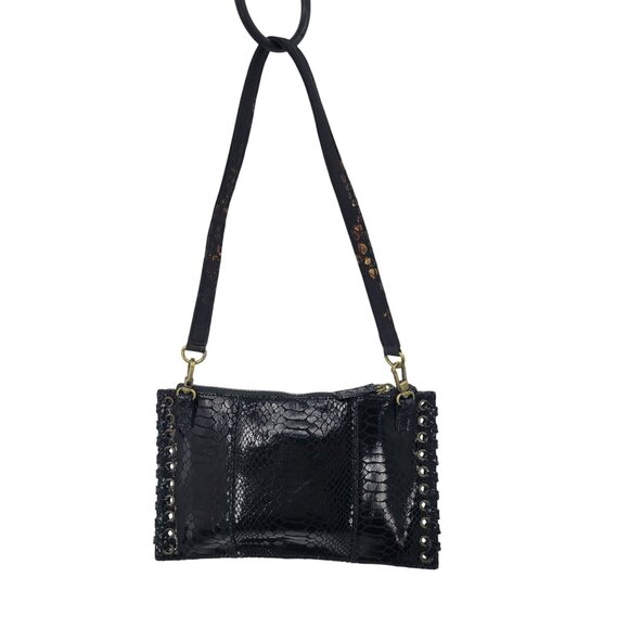 Y2K Sharif Black Faux Snake Wristlet Clutch Bag Baguette Grommet Baddie Biker - Picture 4 of 12